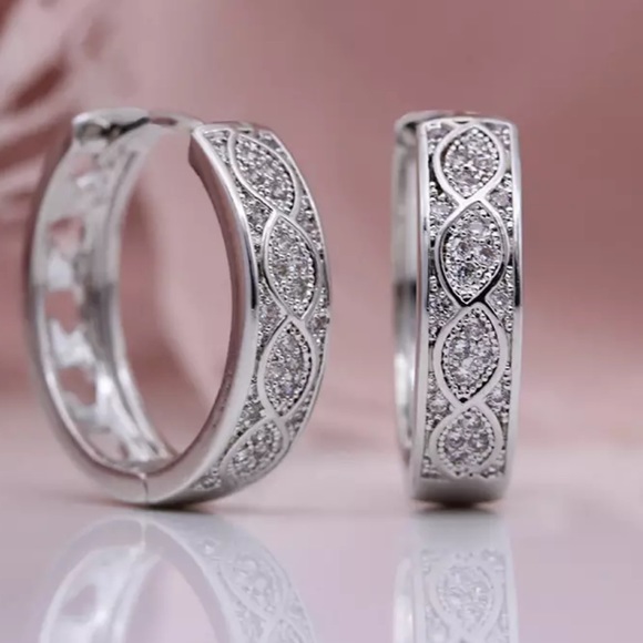Jewelry - Platinum Plated Huggie Hoop Earring CZ